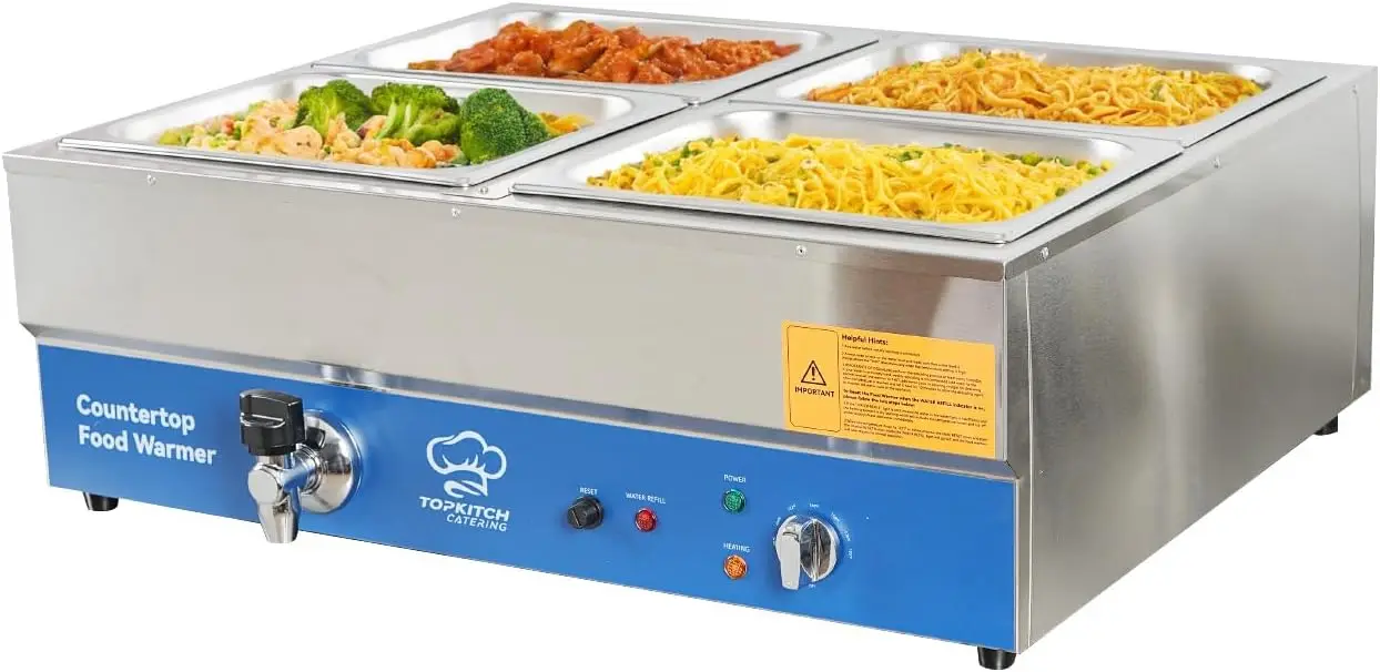 Bain Marie Food Warmer - Scaldavivande Commerciale a 4 Scomparti Certificato