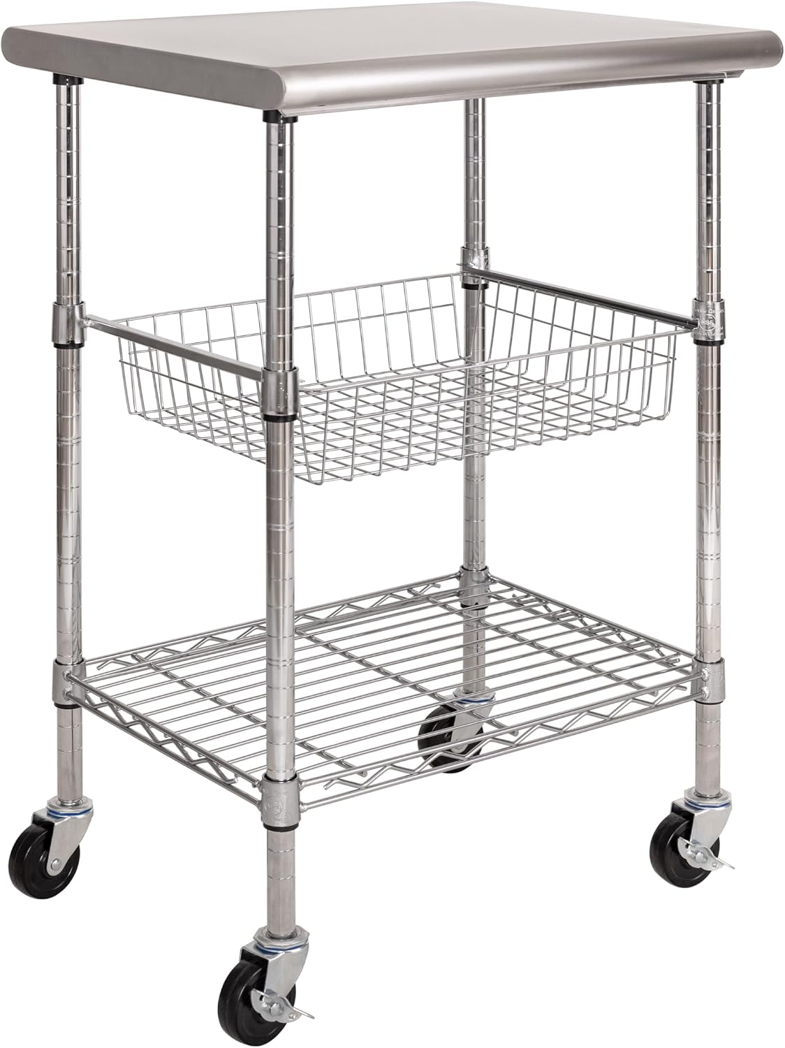 Commercial Kitchen Island On Wheels - Carrello da Lavoro Commerciale in Acciaio