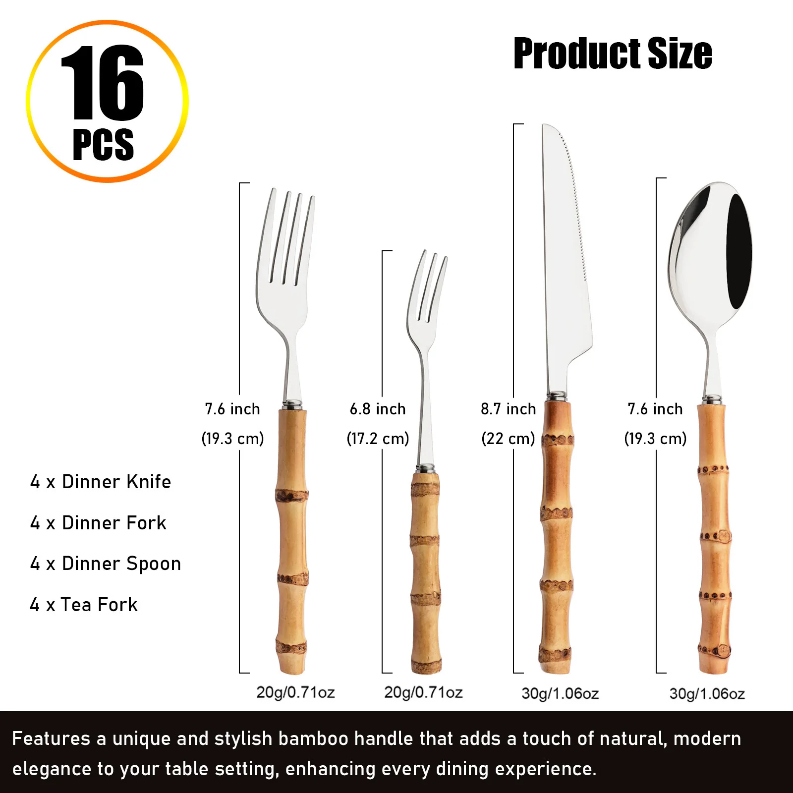 Set di posate in bambù da 16 p - Commercial Kitchen Knives recensione e prezzo